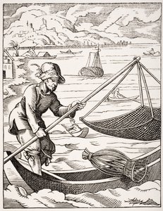 Der Flussfischer, nach einer Illustration aus dem 16. Jahrhundert, gezeichnet und graviert von Jost Amman aus 